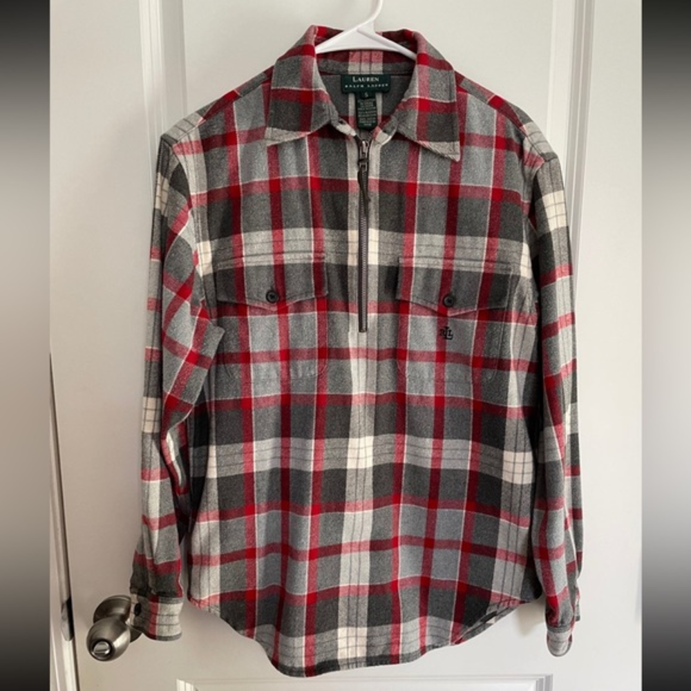 Lauren Ralph‎ Lauren Plaid Flannel Pullover Half Zip Shirt Jacket Womens Size S